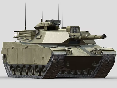 Modern Sand Colored Military Tank With Turret Cannon Tracks And Antennas 3d model
