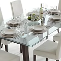 Glass Top Dining Table Set With Upholstered White Chairs And Elegant Tableware 3d model
