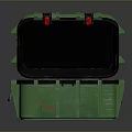 Green Storage Box With Open Lid Red Straps Black Interior And Blue Label 3d model