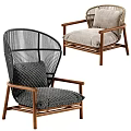 Modern Rattan Accent Chair With Wooden Frame Armrests And Soft Gray Cushion Design