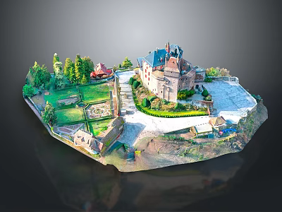 Detailed Ancient Castle Model Showcase With Green Lawns Trees And Courtyard Gardens 3d model