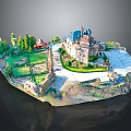 Detailed Ancient Castle Model Showcase With Green Lawns Trees And Courtyard Gardens