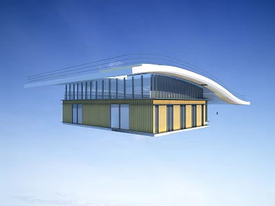 Modern Architectural Building With Curved Roof Glass Facade And Yellow Walls 3d model
