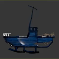 Blue Wooden Boat Model Featuring Mast And Coiled Fishing Net Details