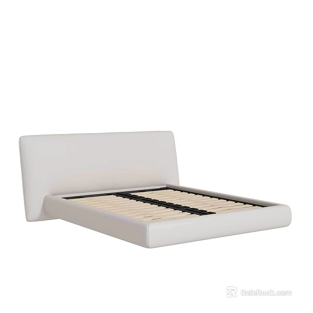 Modern Minimalist Sculpture Carving of White Bed Frame With Wooden Slats and Sleek Design 3d model 