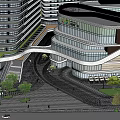 Modern Commercial Complex with High Rise Building Glass Curtain Wall and Multi Story Structure