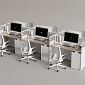 Modern Office Cubicles Workstations With Computers White Chairs And Wooden Desks