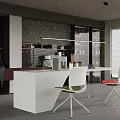 Modern Open Kitchen Interior With Stylish Bar Counter White Top And Comfortable Chairs