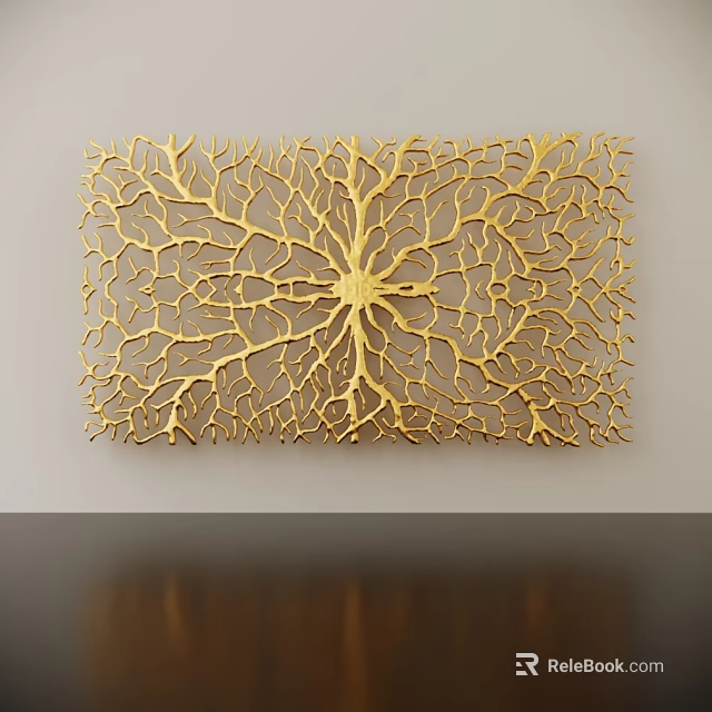 Golden Intricate Tree Branch Pattern Wall Decor For Modern White Interior Wall 3d model