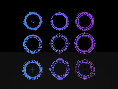 Sculptural Carvings Round Blue Purple Intricate Circular Designs Against Black Background 3d model