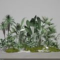 Lush Tropical Greenery Garden With Palm Trees Large Leaves Grass Rocks And White Deer 3d model