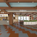 Rexue Shiguang Restaurant Wooden Structure Open Layout Order Counter Menu Screens Colorful Decorations Geometric Flooring