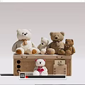 Multiple Sizes Teddy Bear Dolls On Wooden Box With Red Heart