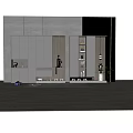 Modern Light Gray Shoe Cabinet with Wooden Stripes LED Lighting and Decorative Storage Shelves