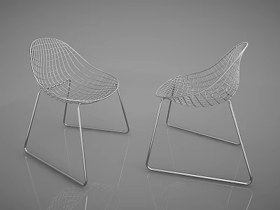 Modern Single Chair Featuring Metal Wire Mesh Design And Geometric Legs 3d model