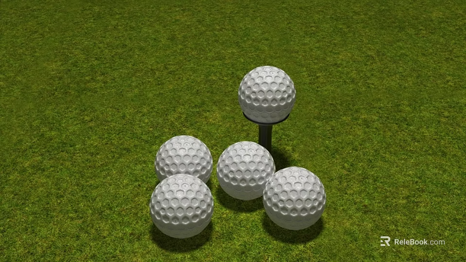 Sports Equipment Featuring Several Golf Balls On Tee And Green Grass Surface 3d model 