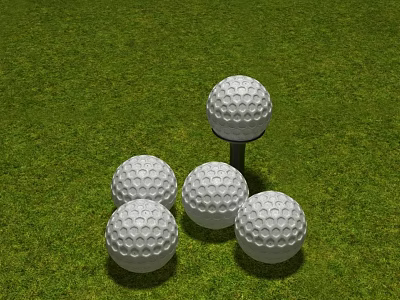 Sports Equipment Featuring Several Golf Balls On Tee And Green Grass Surface 3d model