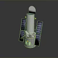 Metallic Satellite Cylindrical Structure With Solar Panels And Antenna Design 3d model