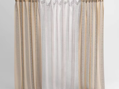 Elegant Beige And White Curtains With Sheer Fabric And Lace Details For Home Interior 3d model