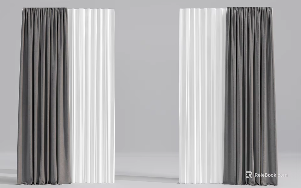 Modern Gray And White Curtains For Home Interior Decoration With Elegant Design 3d model 