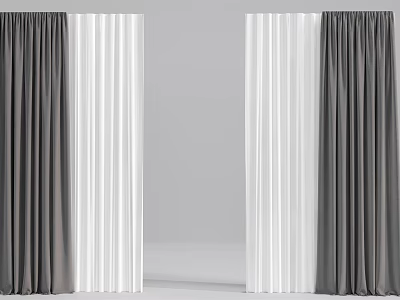 Modern Gray And White Curtains For Home Interior Decoration With Elegant Design 3d model
