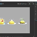 Three Different Decorated Dessert Tarts on Blue Background with Cartoon Style and Unique Toppings