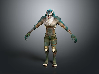 Fierce Wolf like Game Movie Character With Muscular Body Sharp Claws And Knee Pads 3d model