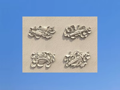 Intricate Metallic Carvings With Floral And Curved Motifs On Light Colored Wall 3d model