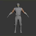 3D Sci Fi Man In Gray Uniform With Glowing Yellow Eyes And Helmet Standing Pose