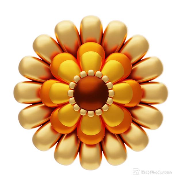Bright Yellow and Orange Flower with Layered Petals and Brown Center 3d model 