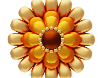 Bright Yellow and Orange Flower with Layered Petals and Brown Center 3d model
