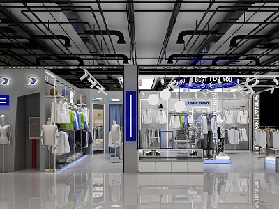 Modern Clothing Store Interior With Displayed Clothes Mannequins Neat Racks And Lighting 3d model