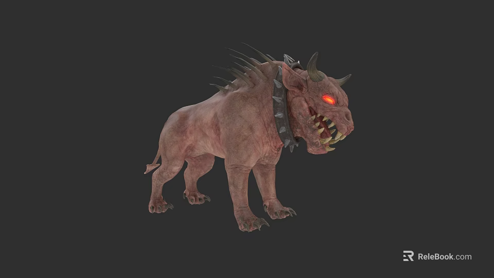 Fierce Mythical Demon Hound With Spiked Collar Fiery Red Eyes And Sharp Fangs 3d model 