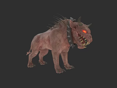 Fierce Mythical Demon Hound With Spiked Collar Fiery Red Eyes And Sharp Fangs 3d model