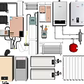 Various Types Of Modern Kitchen Appliances Including Water Heaters Radiators And Control Panels