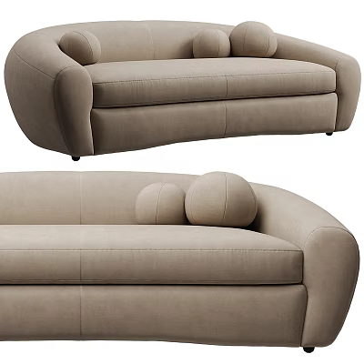 Modern Beige Sofa With Curved Arms Round Cushions And Soft Fabric Upholstery 3d model
