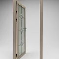 Modern Swing Door With Wooden Frame Glass Panel Golden Lines And Decorative Floral Patterns