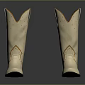 White Leather Cowboy Boots Featuring Perforated Details Brown Trim And Black Heel