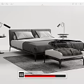 Modern Double Bed With Gray Bedding Bedside Tables Bench And Floor Lamp 3d model