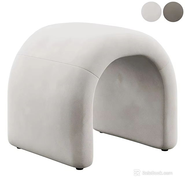 Modern Arched Upholstered Stool In Light Gray With Curved Design For Indoor Use 3d model 