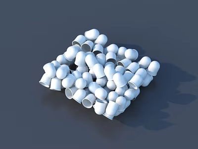 White Cylindrical And Spherical Objects Stacked In Pile On Gray Background 3d model