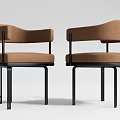 Velvet Upholstered Modern Brown Dining Chairs With Armrests And Black Metal Legs