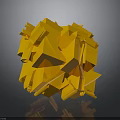 Modern Yellow Geometric Abstract Sculpture With Stacked Polyhedron Shapes And Reflective Surface