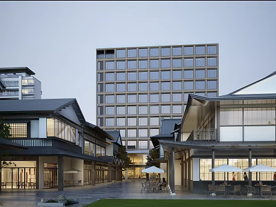 Commercial Street With Modern High Rise And Traditional Buildings Outdoor Leisure Area And Open Courtyard 3d model