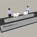 Beauty Paradise Reception Desk with Staff Two Computers Red Rabbit Decoration Marble Countertop and Lighting