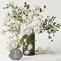 Elegant Vase Arrangement With White Hydrangea Magnolia Flowers And Fresh Green Leaves