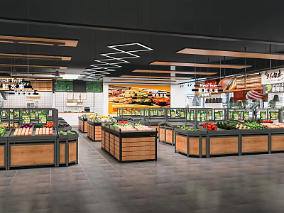 Supermarket Fresh Produce Section With Organized Fruit Vegetable Display Shelves And Bright Lighting 3d model