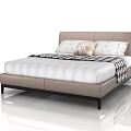 Modern Double Bed With Upholstered Headboard Striped Bedding And Patterned Pillows 3d model