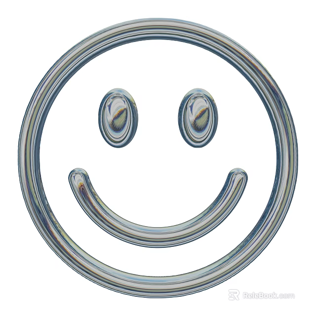 Shiny Metallic Smiley Face Character With Circular Frame And Curved Mouth 3d model 