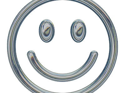 Shiny Metallic Smiley Face Character With Circular Frame And Curved Mouth 3d model